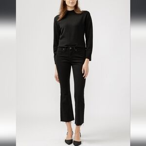SILVER JEANS | Women's Black Suki Mid-Rise Kick Flare Frayed Hem Cropped Jeans